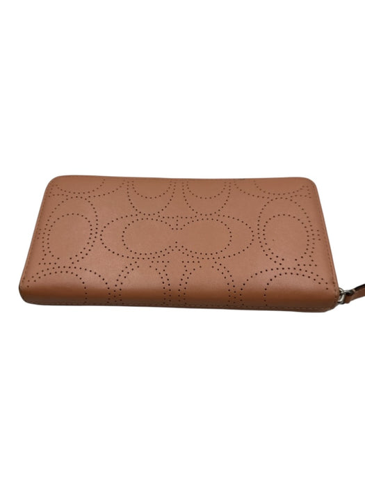 Coach Peach Pink Leather Perforated Logo Zip Around Continental Wallets Peach Pink