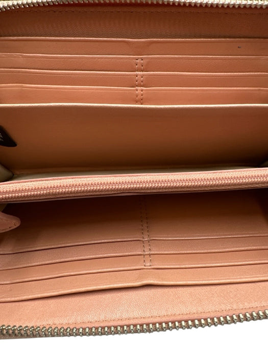 Coach Peach Pink Leather Perforated Logo Zip Around Continental Wallets Peach Pink