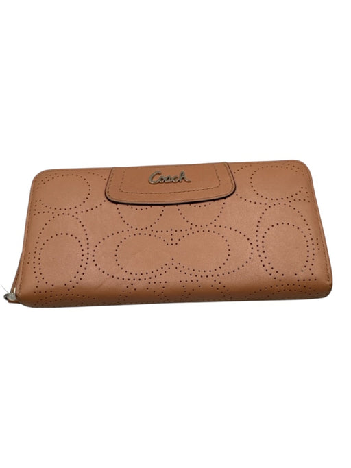 Coach Peach Pink Leather Perforated Logo Zip Around Continental Wallets Peach Pink