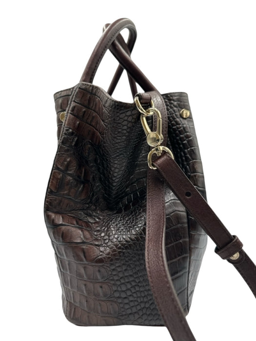 Brahmin Dark Brown Leather Croc Embossed Magnetic Close Removable Strap Bag Dark Brown