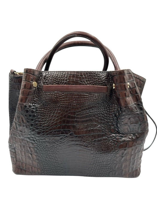 Brahmin Dark Brown Leather Croc Embossed Magnetic Close Removable Strap Bag Dark Brown