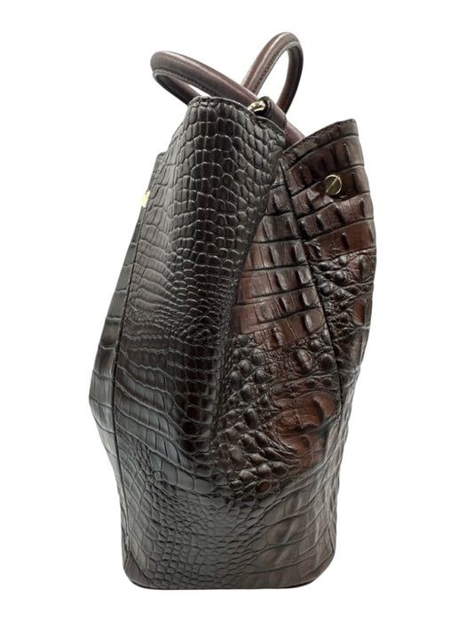 Brahmin Dark Brown Leather Croc Embossed Magnetic Close Removable Strap Bag Dark Brown