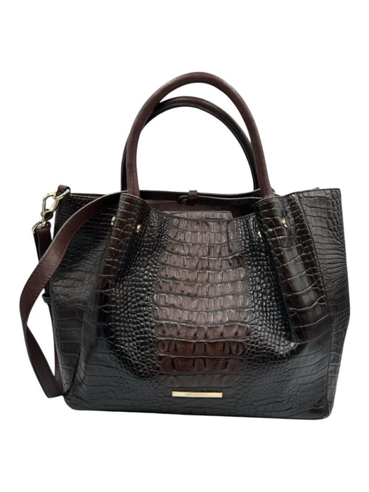 Brahmin Dark Brown Leather Croc Embossed Magnetic Close Removable Strap Bag Dark Brown