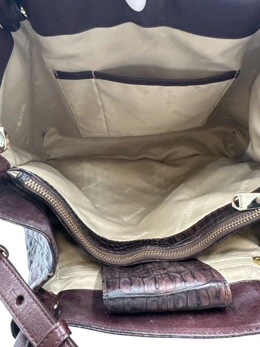 Brahmin Dark Brown Leather Croc Embossed Magnetic Close Removable Strap Bag Dark Brown