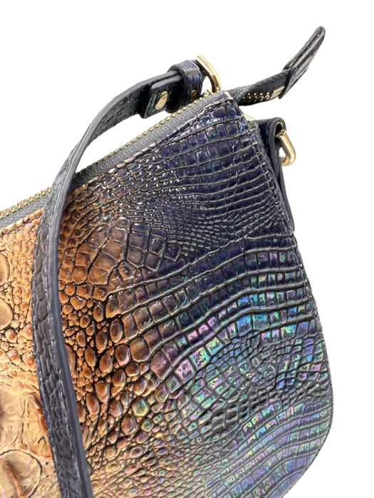 Brahmin Blue & Beige Leather Croc Embossed Zip Top Chain Detail Crossbody Bag Blue & Beige