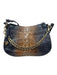 Brahmin Blue & Beige Leather Croc Embossed Zip Top Chain Detail Crossbody Bag Blue & Beige