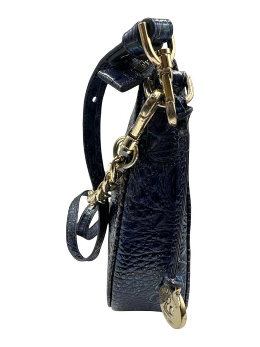 Brahmin Blue & Beige Leather Croc Embossed Zip Top Chain Detail Crossbody Bag Blue & Beige