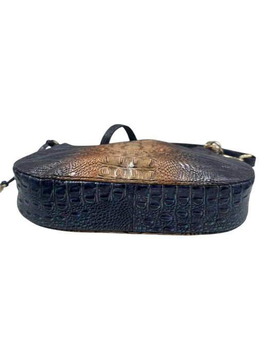 Brahmin Blue & Beige Leather Croc Embossed Zip Top Chain Detail Crossbody Bag Blue & Beige