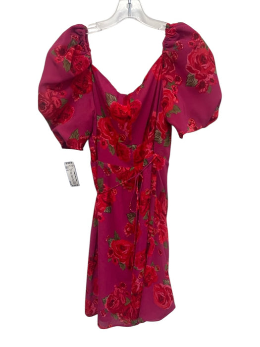 LPA Size M Purple & Multi Polyester Open Short Puff Sleeve Roses Dress Purple & Multi / M