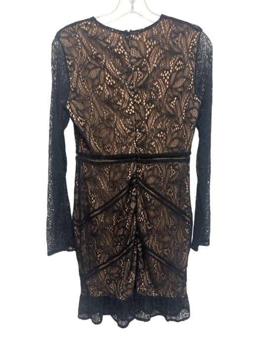 Bardot Size 6/S Black & Beige Nylon Long Sleeve Lace Overlay Below Knee Dress Black & Beige / 6/S