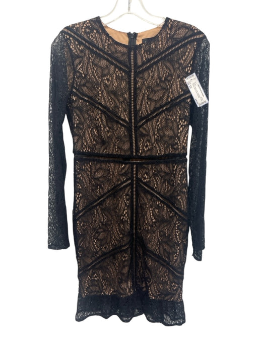 Bardot Size 6/S Black & Beige Nylon Long Sleeve Lace Overlay Below Knee Dress Black & Beige / 6/S