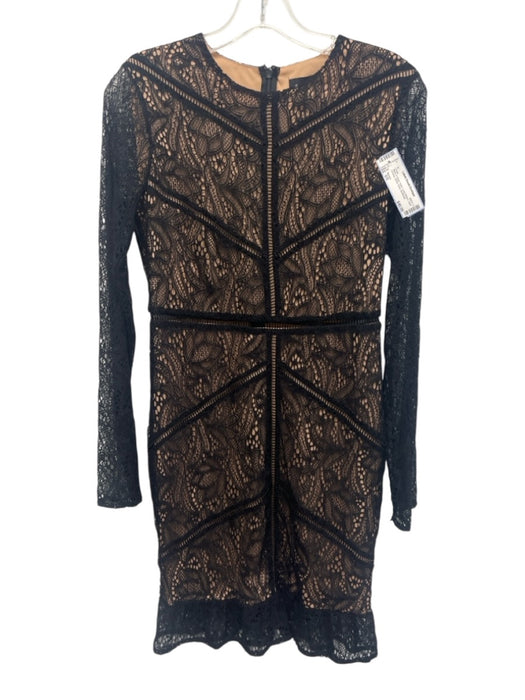 Bardot Size 6/S Black & Beige Nylon Long Sleeve Lace Overlay Below Knee Dress Black & Beige / 6/S