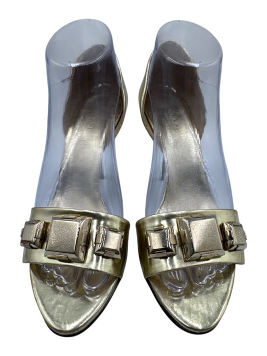 Gucci Shoe Size 37C Gold Leather Jeweled Stilletto Open Toe Pumps Gold / 37C