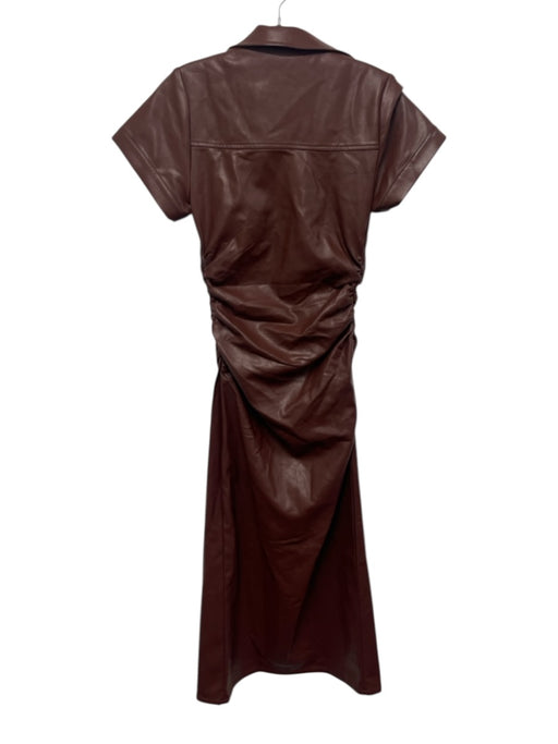 Pilcro Size XXS Brown PU Leather Button Down Ruched Midi Dress Brown / XXS