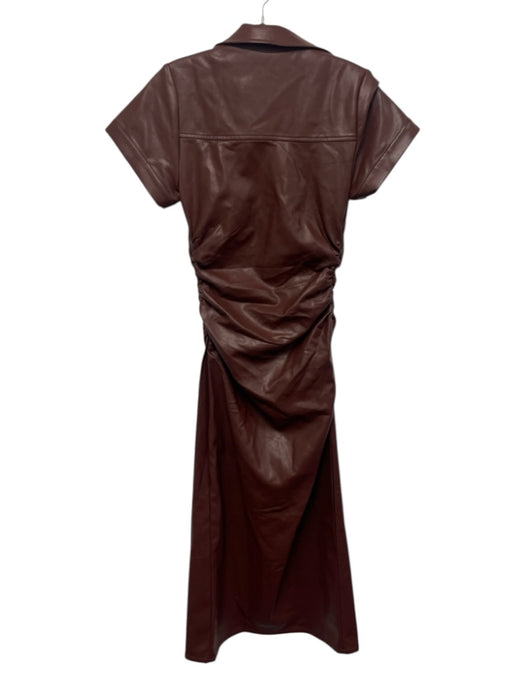 Pilcro Size XXS Brown PU Leather Button Down Ruched Midi Dress Brown / XXS