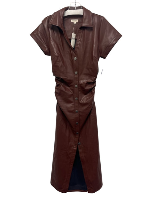 Pilcro Size XXS Brown PU Leather Button Down Ruched Midi Dress Brown / XXS