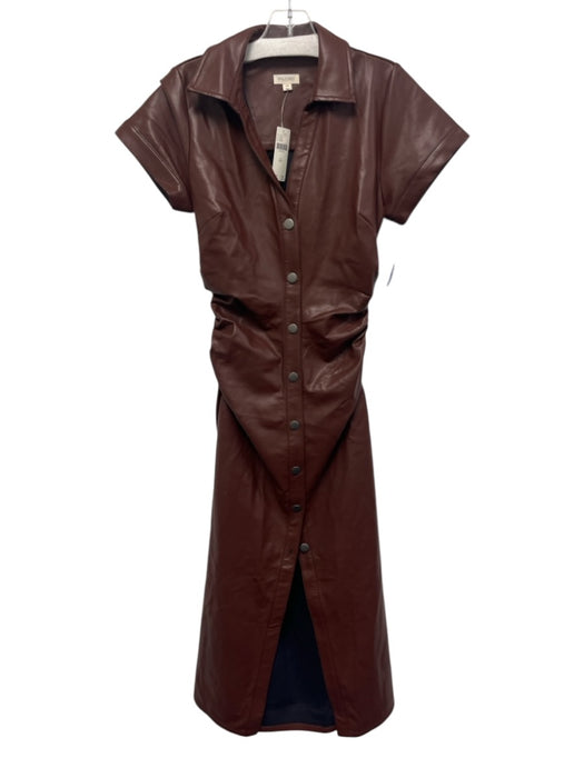 Pilcro Size XXS Brown PU Leather Button Down Ruched Midi Dress Brown / XXS