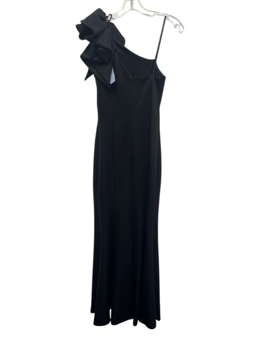 Betsey & Adam Size 4 Black Polyester Blend Scuba One Shoulder Ruffle Detail Gown Black / 4