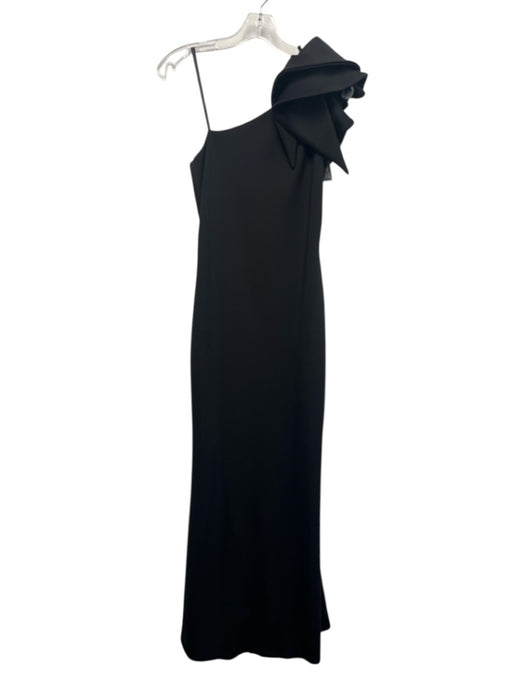 Betsey & Adam Size 4 Black Polyester Blend Scuba One Shoulder Ruffle Detail Gown Black / 4
