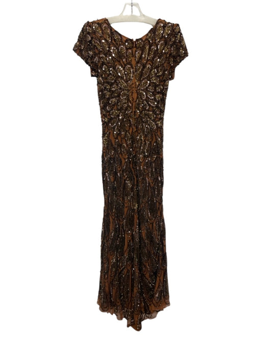 Mac Duggal Size 2 Brown & Gold Polyester Sequin & Beaded Tear Drop V Neck Gown Brown & Gold / 2