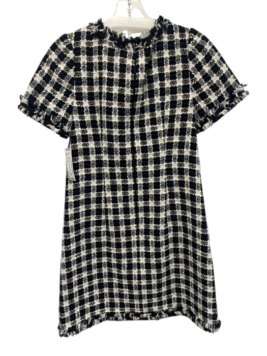 Kate Spade Size 0 BLack, White, Blue Wool Blend Tweed Plaid Round Neck Dress BLack, White, Blue / 0