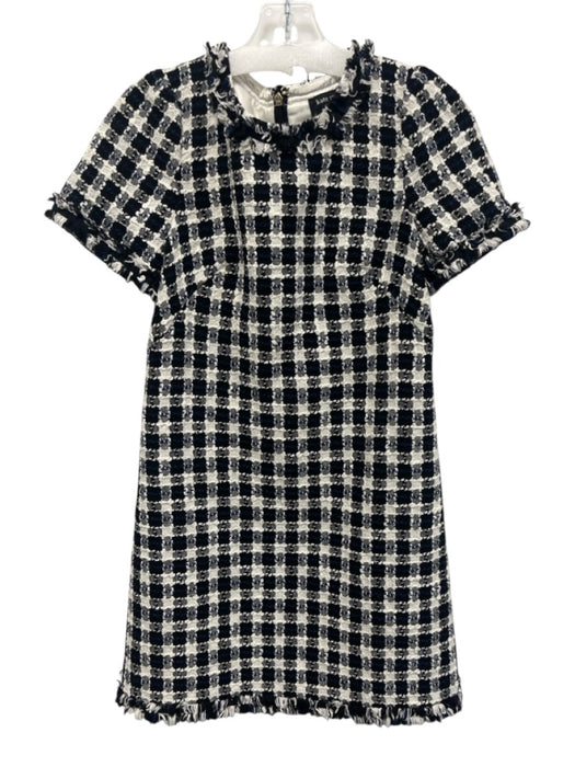 Kate Spade Size 0 BLack, White, Blue Wool Blend Tweed Plaid Round Neck Dress BLack, White, Blue / 0