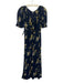 Reformation Size 2 navy blue, yellow, green Viscose Floral Open Back Midi Dress navy blue, yellow, green / 2