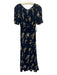 Reformation Size 2 navy blue, yellow, green Viscose Floral Open Back Midi Dress navy blue, yellow, green / 2