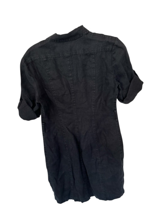 Lauren Ralph Lauren Size 2P Black Linen Short Sleeve Button Down Pockets Dress Black / 2P
