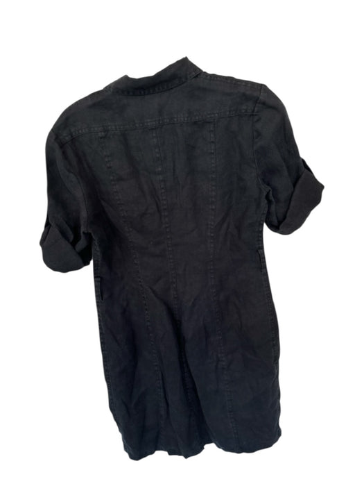 Lauren Ralph Lauren Size 2P Black Linen Short Sleeve Button Down Pockets Dress Black / 2P