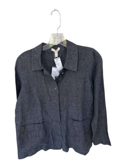 Eileen Fisher Size SP Navy Linen Long Sleeve Button Down Jacket Navy / SP