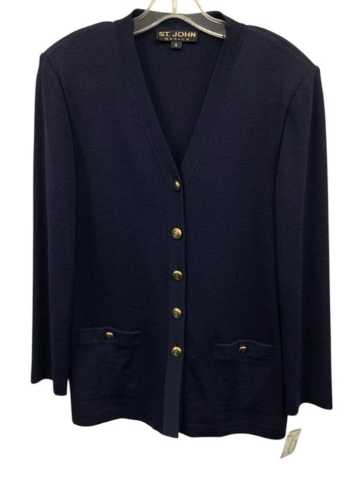 St. John Size 6 Navy Blue No Fabric Tag V Neck Button Down gold accent Cardigan Navy Blue / 6