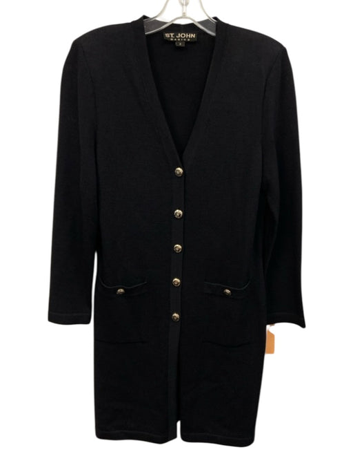 St. John Basics Size 4 Black No Fabric Tag Knit Shoulder Pads Sweater Cardigan Black / 4