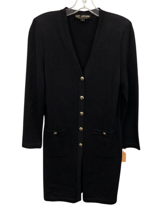 St. John Basics Size 4 Black No Fabric Tag Knit Shoulder Pads Sweater Cardigan Black / 4