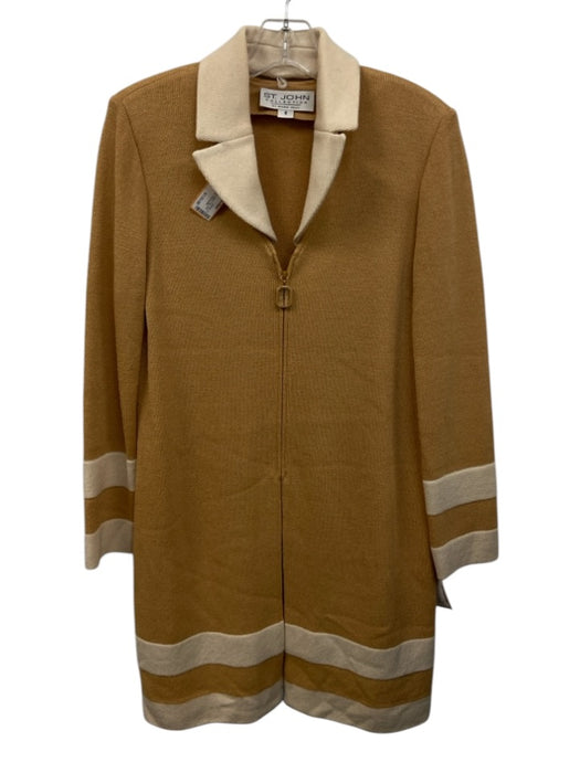 St. John Collection Size 6 Tan Brown & Cream No Fabric Tag Knit Zip Front Jacket Tan Brown & Cream / 6