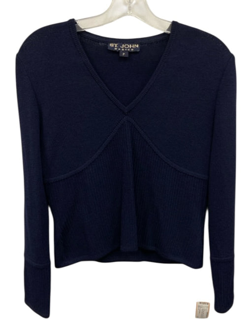 St. John Basics Size P Navy Blue Missing Fabric Tag Knit Ribbed Detail Top Navy Blue / P