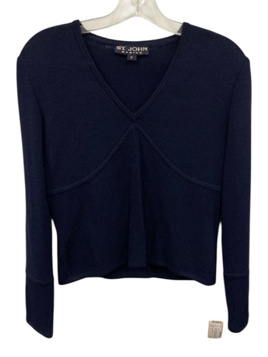 St. John Basics Size P Navy Blue Missing Fabric Tag Knit Ribbed Detail Top Navy Blue / P