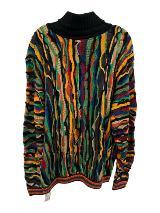 Coogi Size M Black & Multi Mercerized Cotton Knit Abstract Turtleneck Sweater Black & Multi / M