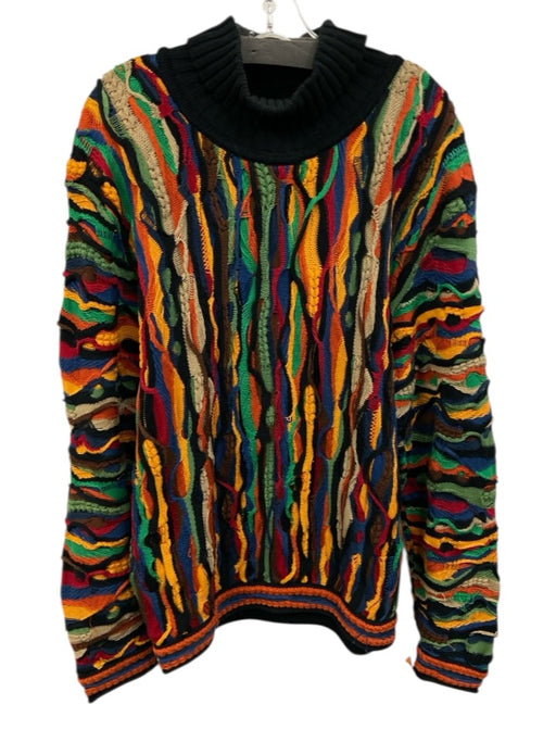 Coogi Size M Black & Multi Mercerized Cotton Knit Abstract Turtleneck Sweater Black & Multi / M