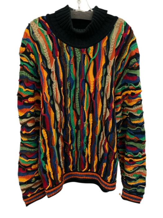 Coogi Size M Black & Multi Mercerized Cotton Knit Abstract Turtleneck Sweater Black & Multi / M