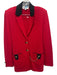 St. John Size 2/6 Red & Black No Fabric Tag Suede Collar Neck Skirt Set Red & Black / 2/6