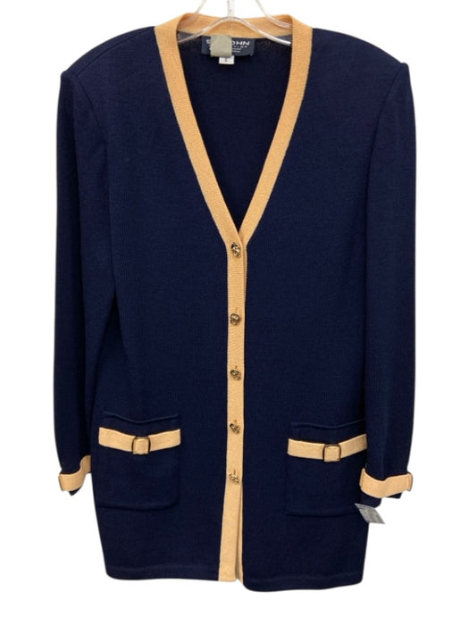 St. John Size 6 Navy Blue & Beige No Fabric Tag V Neck Button Close Cardigan Navy Blue & Beige / 6