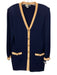 St. John Size 6 Navy Blue & Beige No Fabric Tag V Neck Button Close Cardigan Navy Blue & Beige / 6
