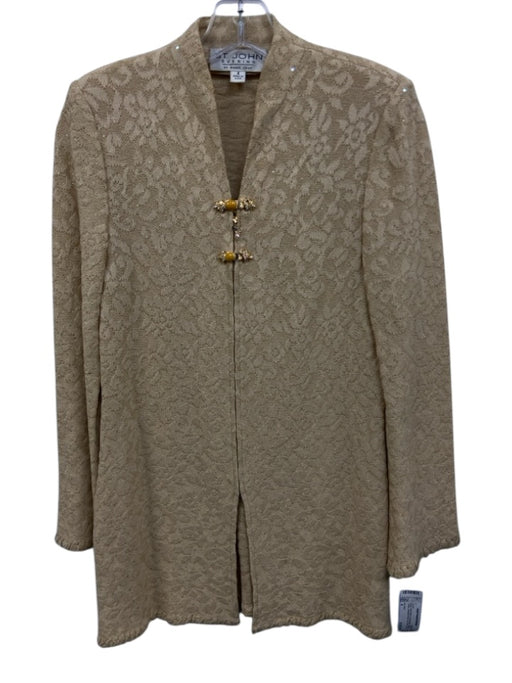 St. John Size 4 Beige Wool Blend Ornamental Toggle Clasps Jacquard Floral Jacket Beige / 4