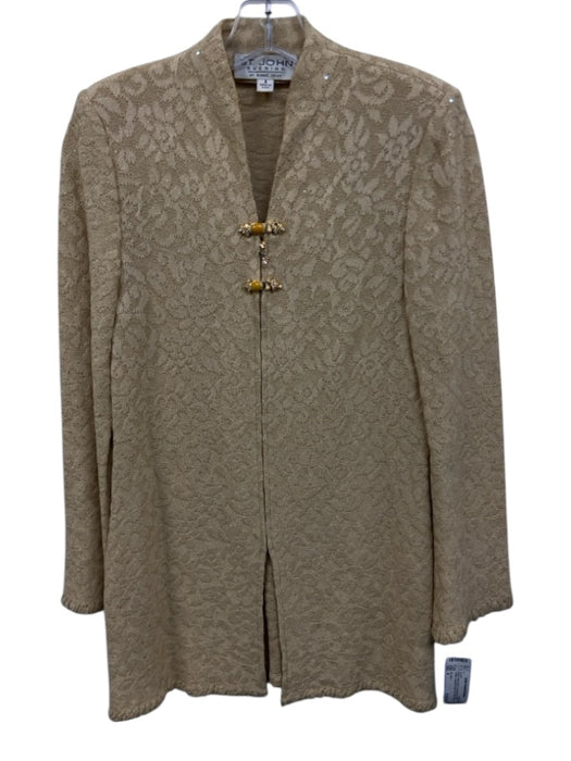 St. John Size 4 Beige Wool Blend Ornamental Toggle Clasps Jacquard Floral Jacket Beige / 4