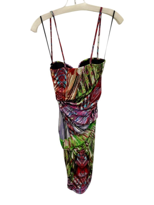 Roberto Cavalli Size 40 Pink, Purple, Green Viscose Spaghetti Strap Boning Dress Pink, Purple, Green / 40