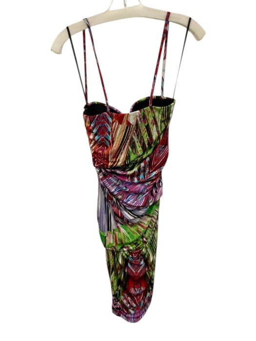 Roberto Cavalli Size 40 Pink, Purple, Green Viscose Spaghetti Strap Boning Dress Pink, Purple, Green / 40