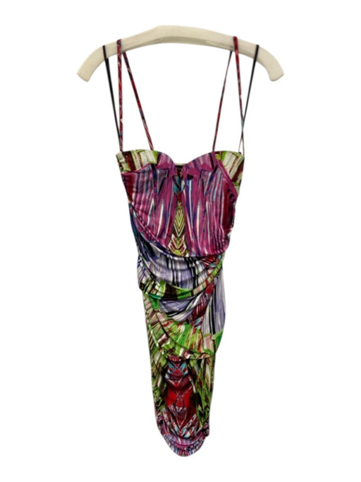 Roberto Cavalli Size 40 Pink, Purple, Green Viscose Spaghetti Strap Boning Dress Pink, Purple, Green / 40