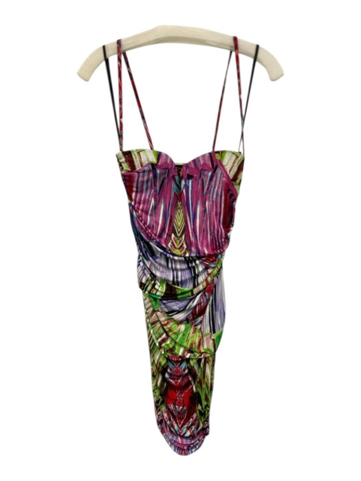 Roberto Cavalli Size 40 Pink, Purple, Green Viscose Spaghetti Strap Boning Dress Pink, Purple, Green / 40