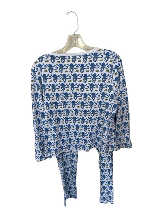 Roller Rabbit Size M Blue & White Pima Cotton Monkey Print Henley Pants Pajamas Blue & White / M